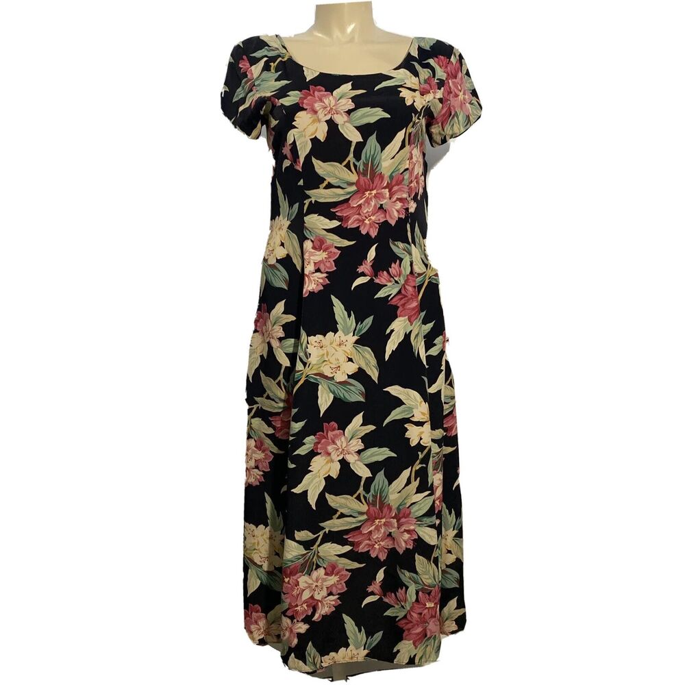 VTG Romantic Dress 11/12 Black Floral Long Lace Up Classic 80s E.D. Michaels